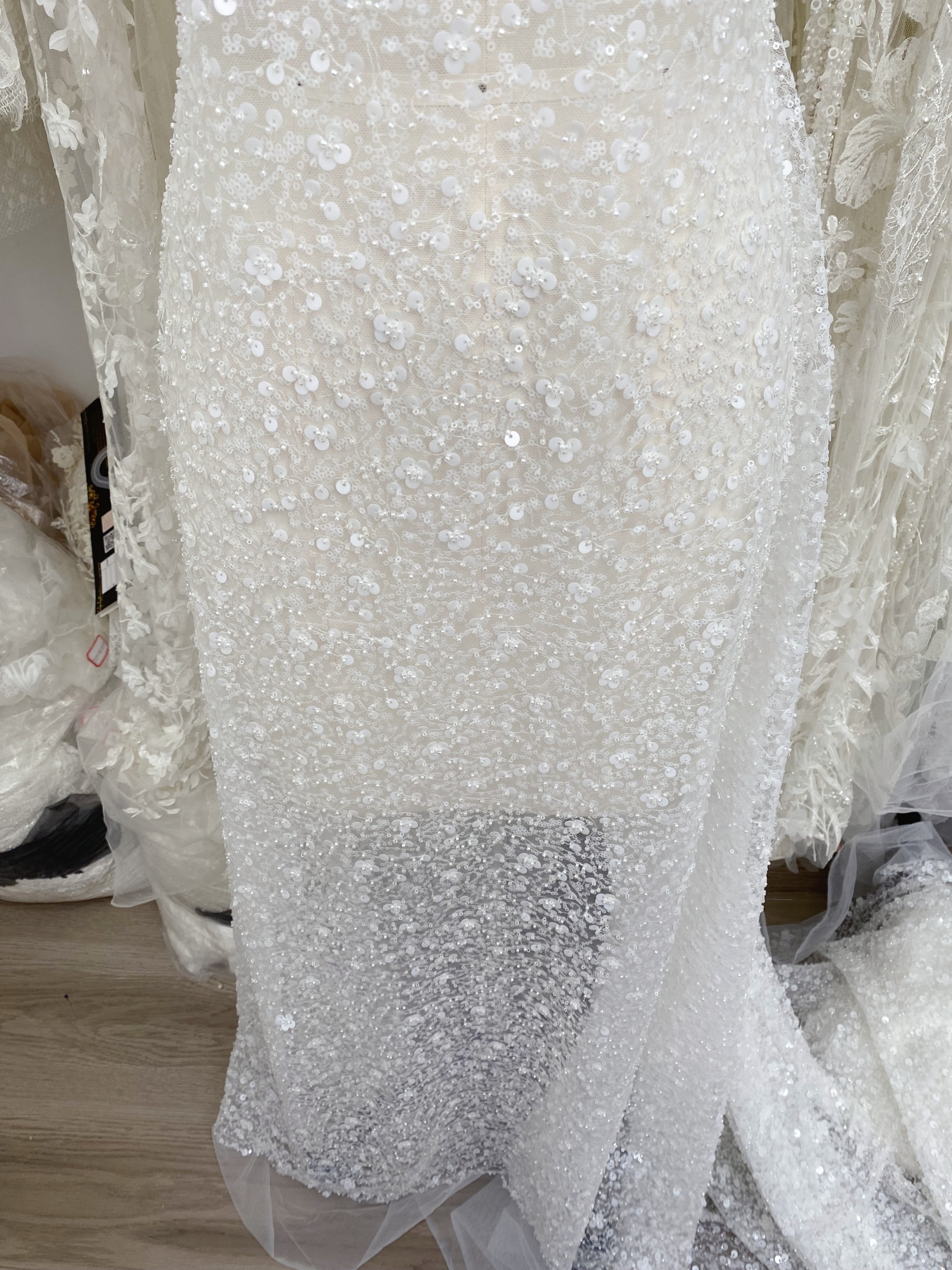 Clearance Sale-Heavy Sequin Lace Fabric by the Yard, Bridal Tulle Material for Wedding Dress, Gown, DIY Wedding Fabric