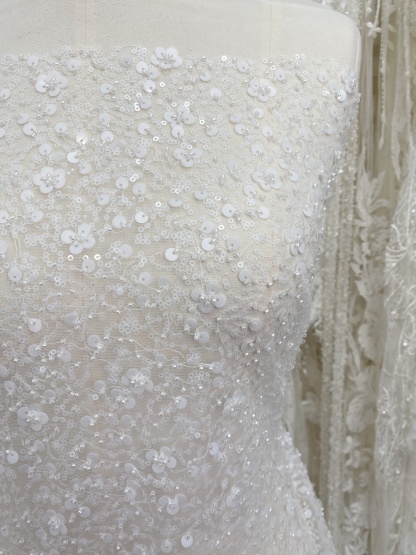 Clearance Sale-Heavy Sequin Lace Fabric by the Yard, Bridal Tulle Material for Wedding Dress, Gown, DIY Wedding Fabric