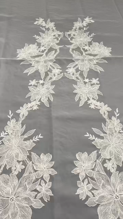 Ivory Bridal Embroidery Floral Lace Fabric, Delicate Floral Applique lace, Formal Dress Prom lace, Wedding Gown lace, rehearsal, by 1 yard