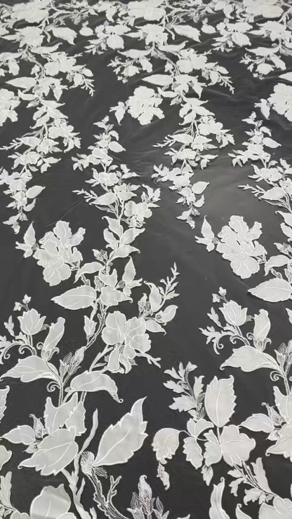 White Embroidery floral Lace Fabric, Lace material for Bridal Wedding Dress Veil, Soft Venice flower lace by the yards