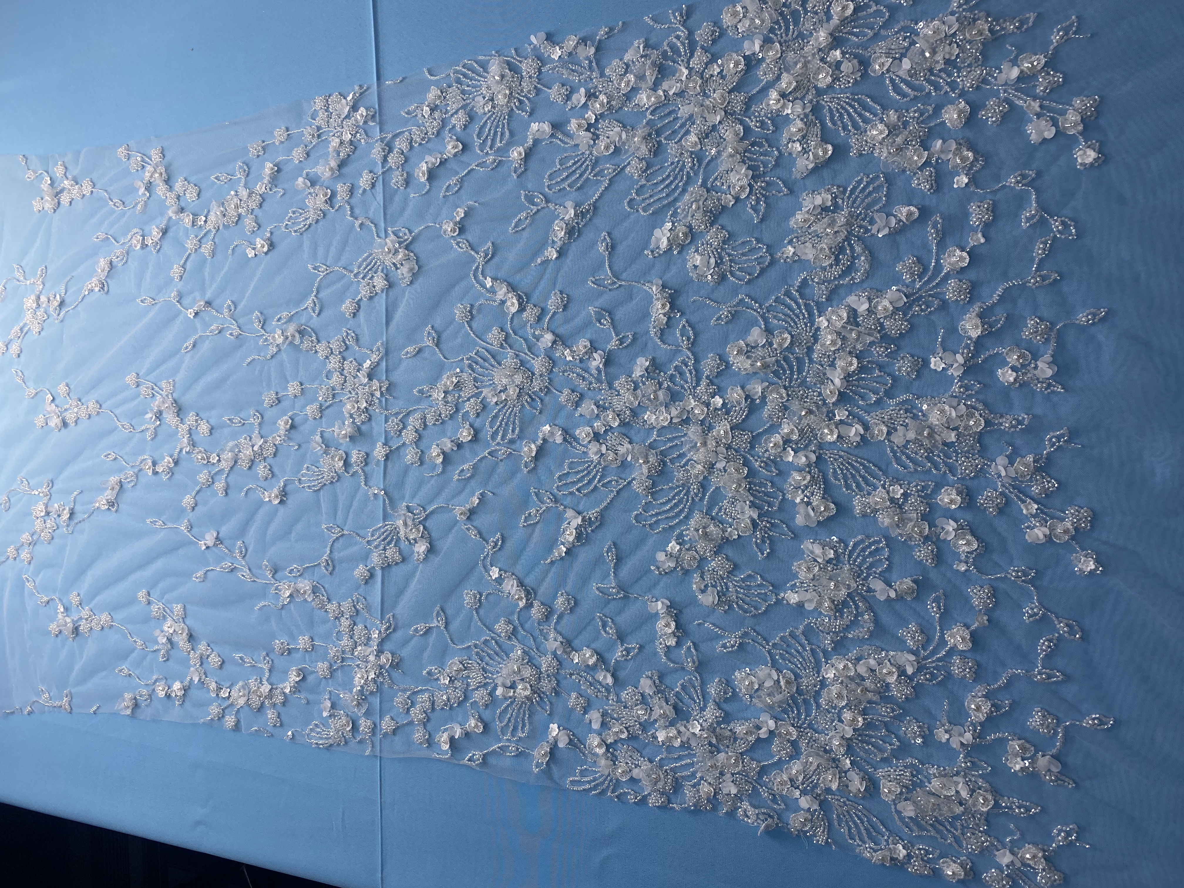 Exquisite Ivory Fabric! Embellished with Pearls, Sparkling Sequins & Delicate Embroidery. Ideal for Wedding Dresses/Chic Evening Wear—Premium Craftsmanship, Shop Now!