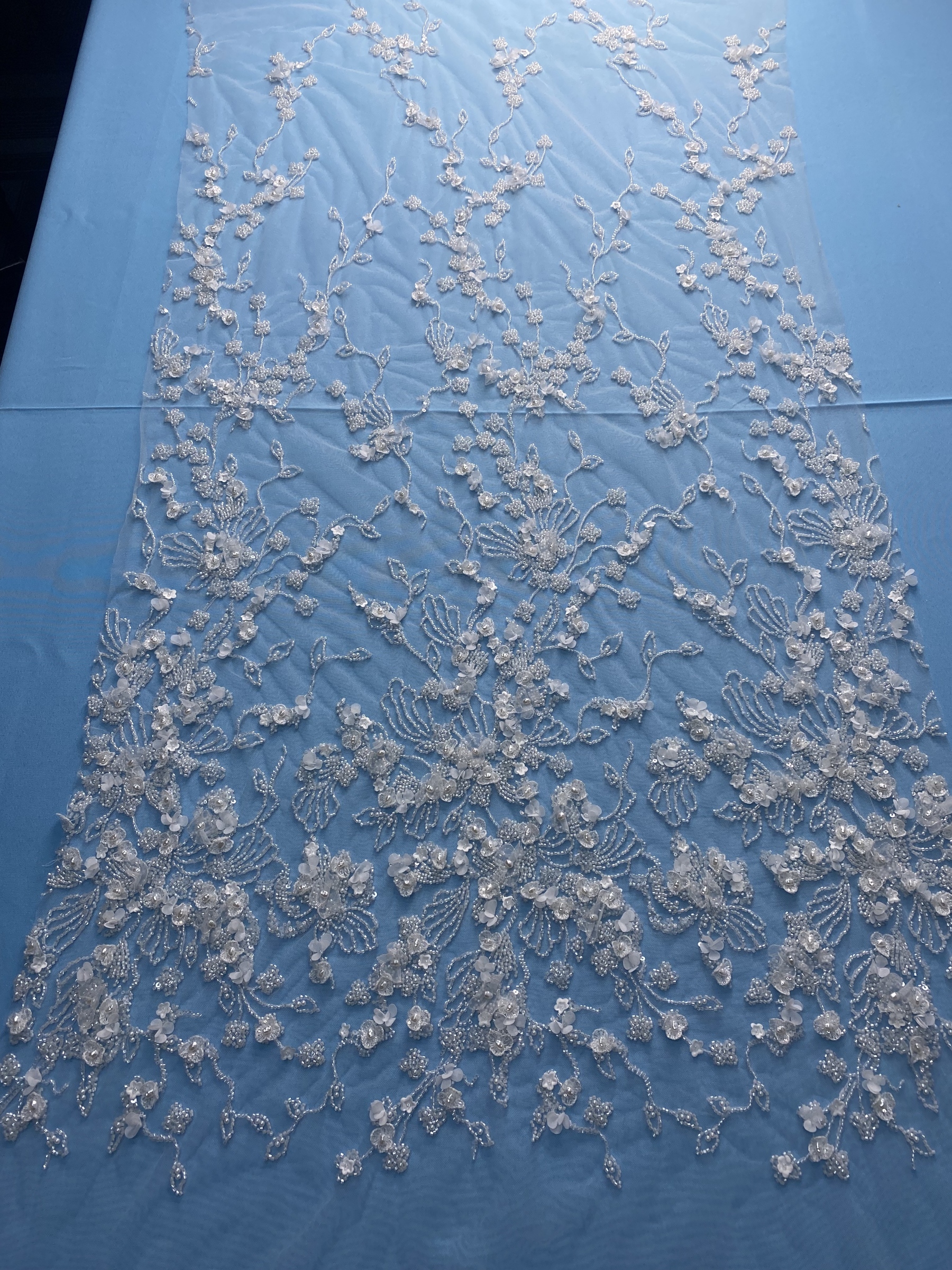 Exquisite Ivory Fabric! Embellished with Pearls, Sparkling Sequins & Delicate Embroidery. Ideal for Wedding Dresses/Chic Evening Wear—Premium Craftsmanship, Shop Now!