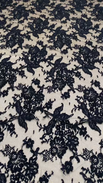 Corded Alencon Flower Lace Fabric, 3 Meters French Chantilly lace fabric trim for wedding shrugs,bridal gown,Classic lace top overlay, sold by 3 maters