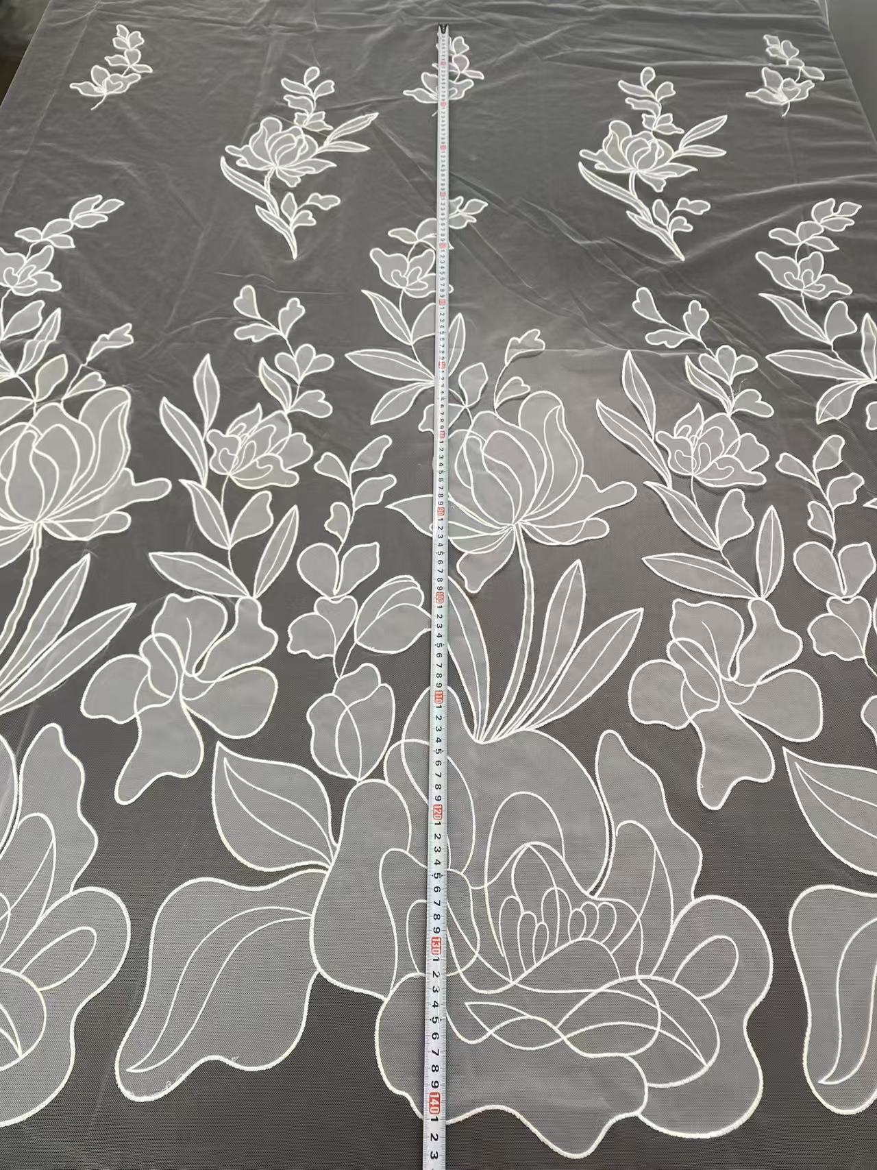 Flower Lace Fabric: Elegant Off-White Tulle Embroidery Bridal Lace, sold by the yard