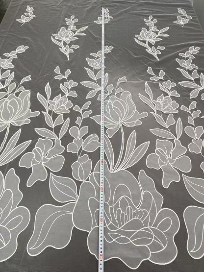 Flower Lace Fabric: Elegant Off-White Tulle Embroidery Bridal Lace, sold by the yard