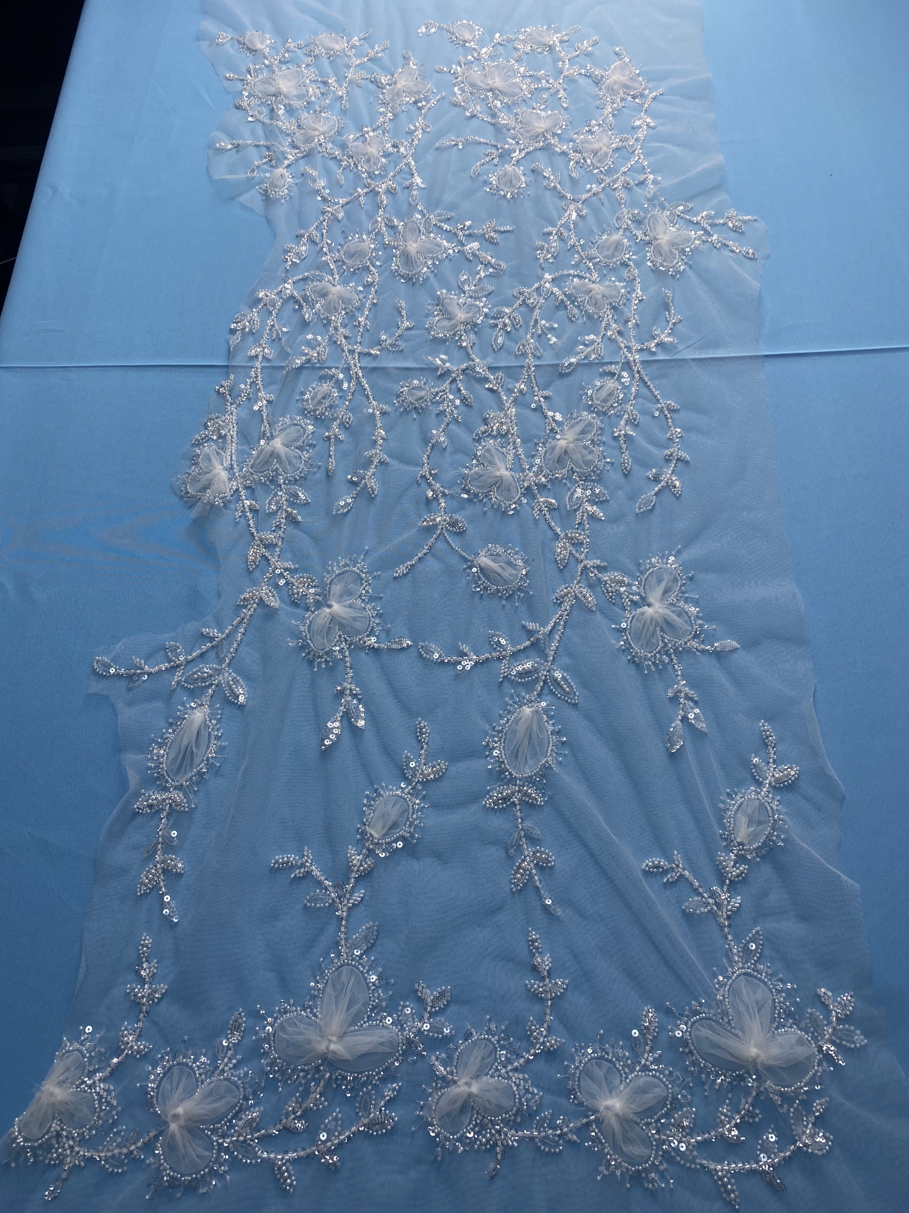 Ivory Fabric! Embellished with Sparkling Sequins, Beads & Delicate Floral Embroidery. Ideal for Wedding Dresses/Chic Evening Wear—Premium Craftsmanship, Shop Now!