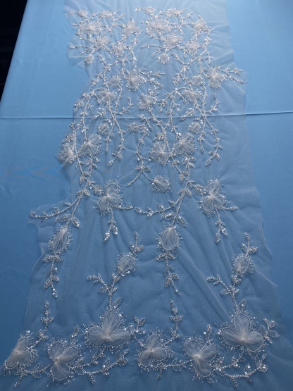 Ivory Fabric! Embellished with Sparkling Sequins, Beads & Delicate Floral Embroidery. Ideal for Wedding Dresses/Chic Evening Wear—Premium Craftsmanship, Shop Now!