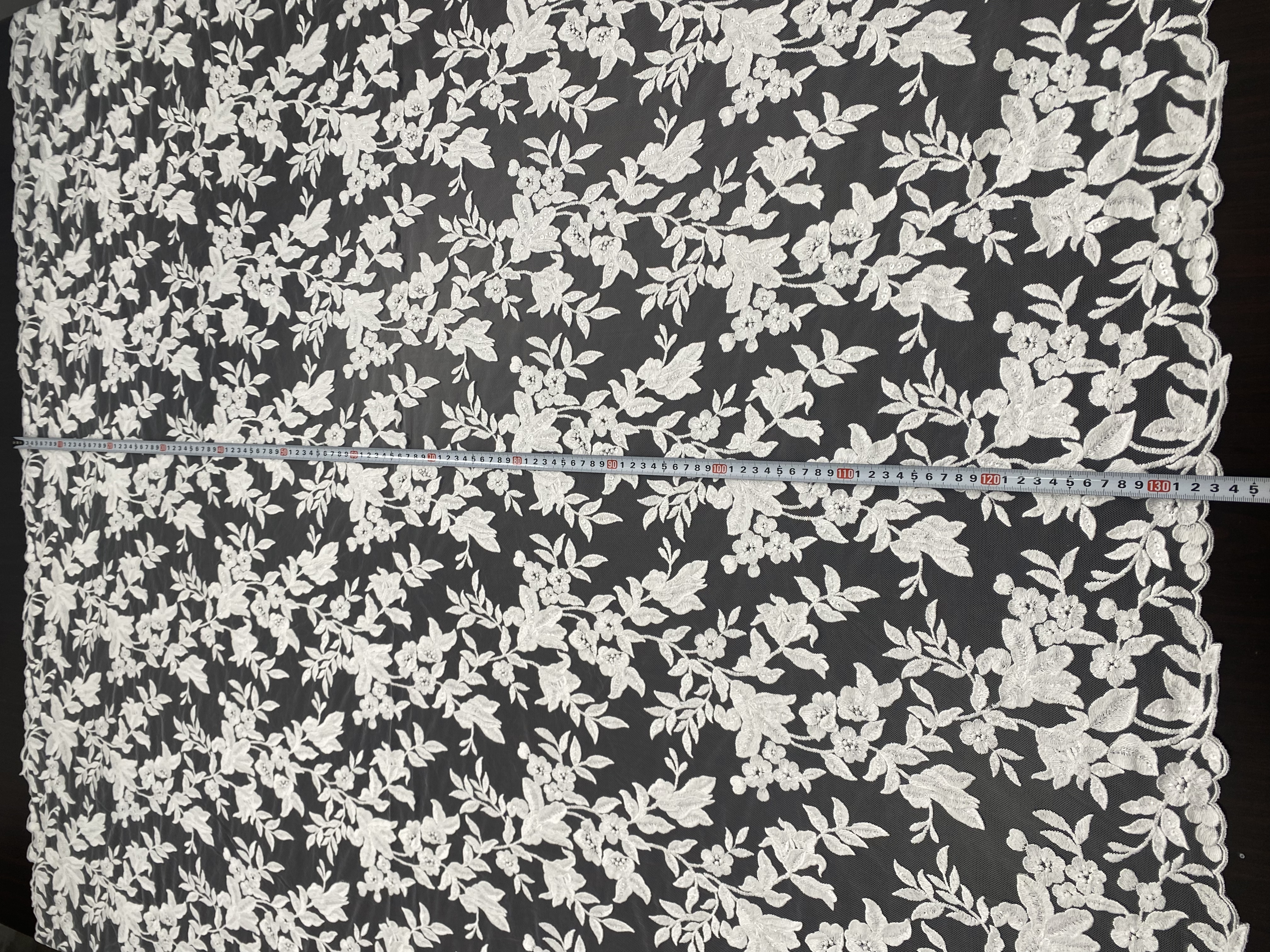 Ivory Bridal Embroidery Floral Lace Fabric, Delicate Floral Applique lace, Formal Dress Prom lace, Wedding Gown lace, rehearsal, by 1 yard