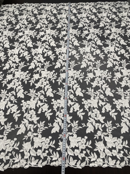 Ivory Bridal Embroidery Floral Lace Fabric, Delicate Floral Applique lace, Formal Dress Prom lace, Wedding Gown lace, rehearsal, by 1 yard