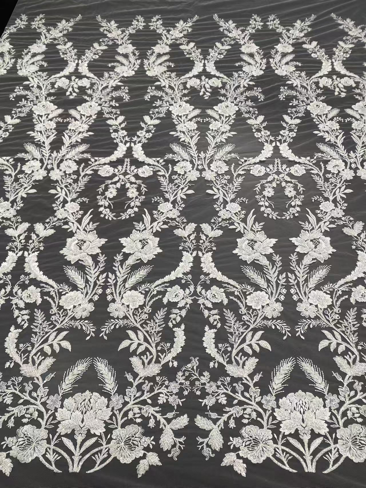 Ivory Bridal Embroidery Floral Lace Fabric, Delicate Floral Applique lace, Formal Dress Prom lace, Wedding Gown lace, rehearsal, by 1 yard