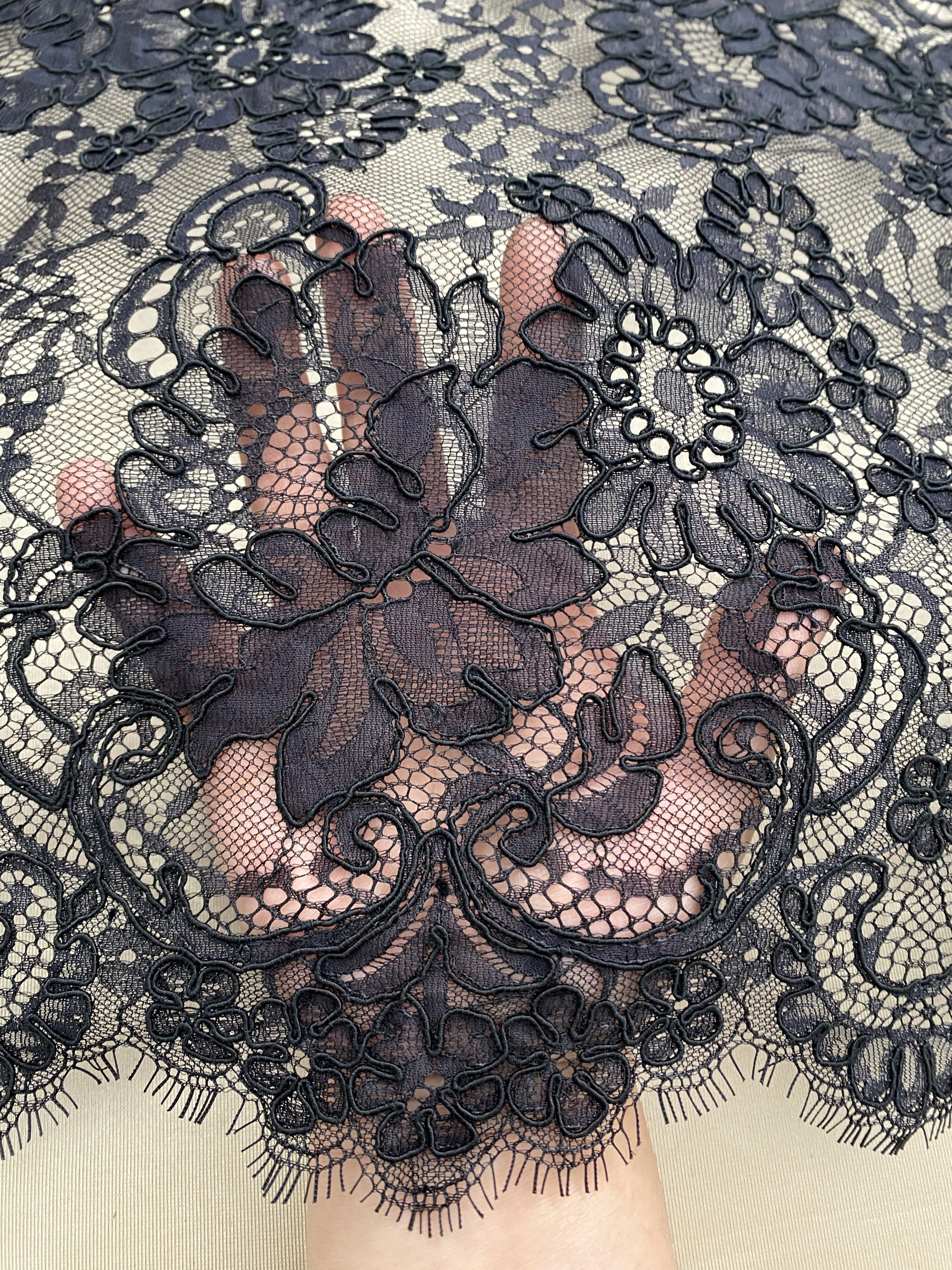 Corded Alencon Flower Lace Fabric, 3 Meters French Chantilly lace fabric trim for wedding shrugs,bridal gown,Classic lace top overlay, sold by 3 maters