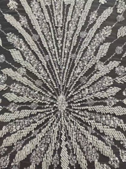 Off-White Heavy Bead Pearls Lace Fabric, Embroidered Tulle Bridal Dress Material, Party Dress Tulle, Luxury Couture Lace Fabric