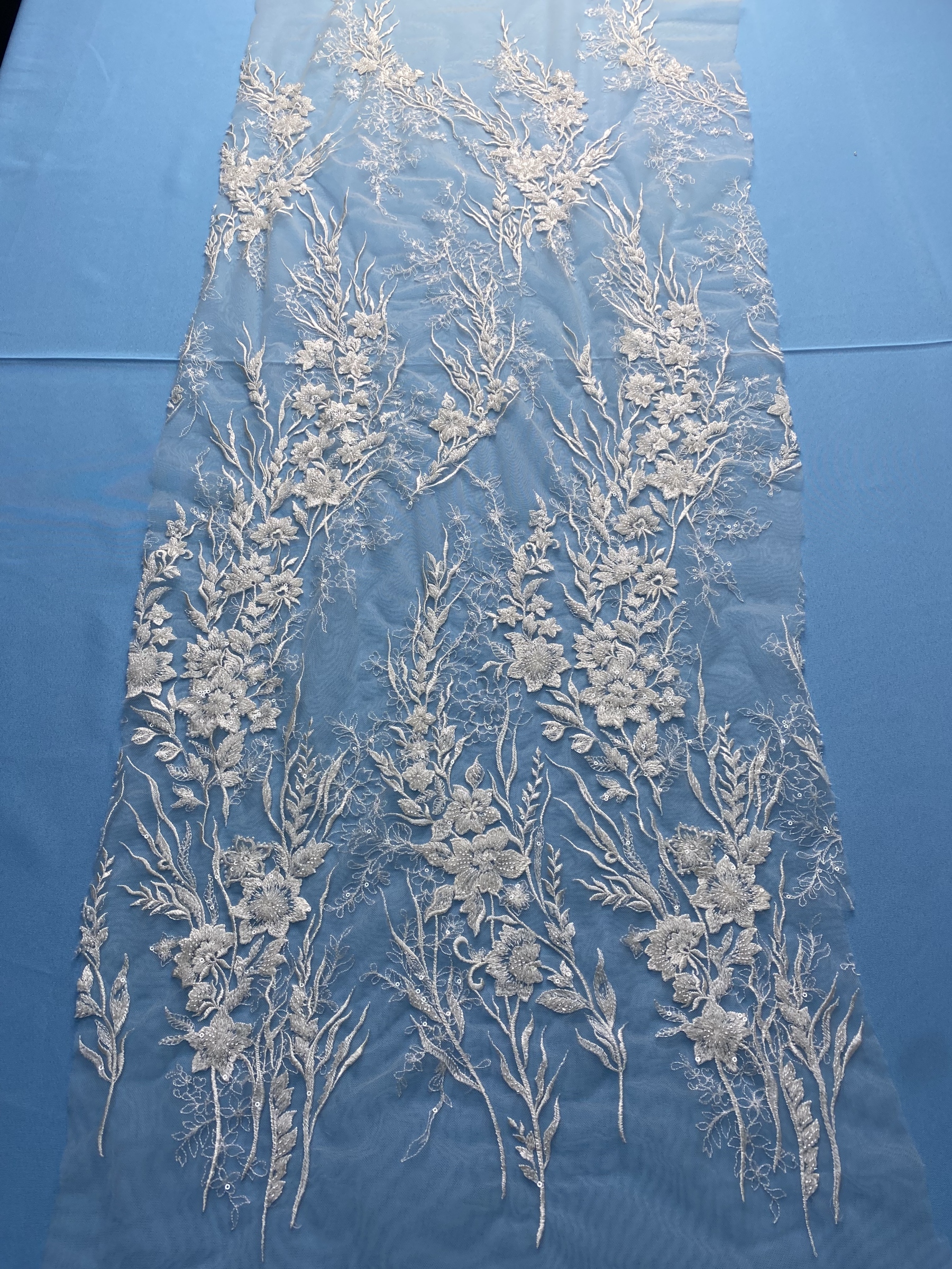 Gorgeous Ivory Tulle Fabric! Adorned with Exquisite Embroidery & Shiny Sequins, Perfect for Wedding Dresses/Evening Wear. Premium Quality, Shop Now!