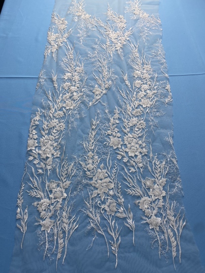 Gorgeous Ivory Tulle Fabric! Adorned with Exquisite Embroidery & Shiny Sequins, Perfect for Wedding Dresses/Evening Wear. Premium Quality, Shop Now!