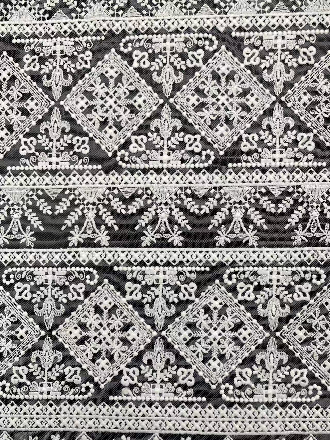 White Guipure Mesh Lace Fabric, Bridal Guipure Lace Fabric, Crochet Wedding Lace, Bridal Wedding Dress Stripe line Embroidery flower lace by the yard