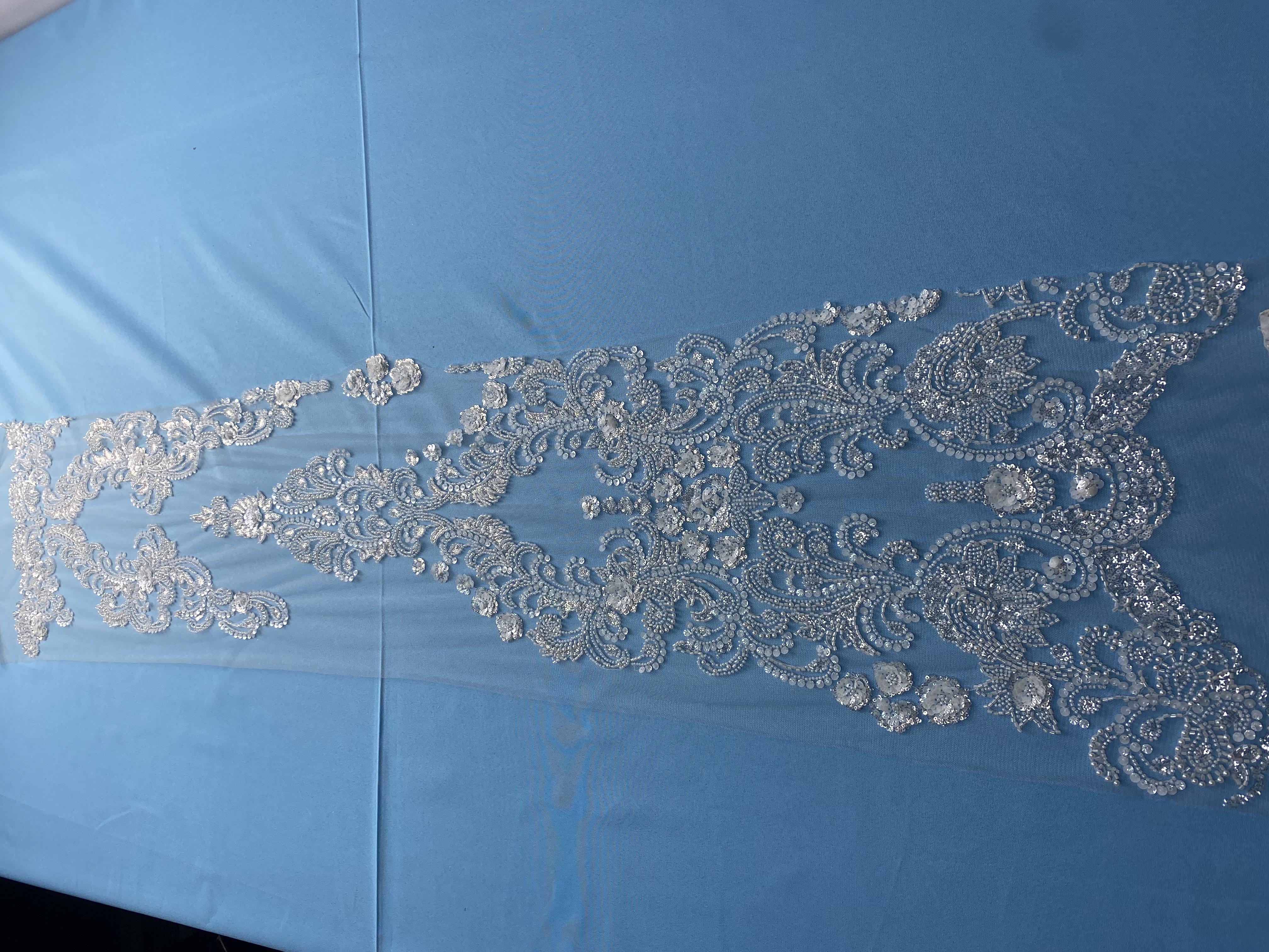 Gorgeous Ivory Fabric! Delicately Embellished with Sparkling Sequins & Pearls. Ideal for Wedding Dresses/Evening Wear. Exquisite Handiwork—Grab This Stunning Material Now!