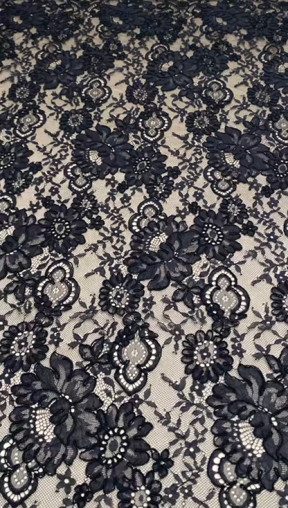 Corded Alencon Flower Lace Fabric, 3 Meters French Chantilly lace fabric trim for wedding shrugs,bridal gown,Classic lace top overlay, sold by 3 maters