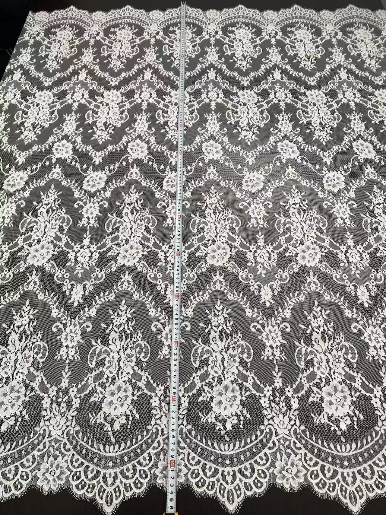 Soft Light French Chantily Eyelash Lace for Wedding Dress, Bridal Gown, Classic Lace Top Overlay, White Lace Fabric DIY Bridal Dress 