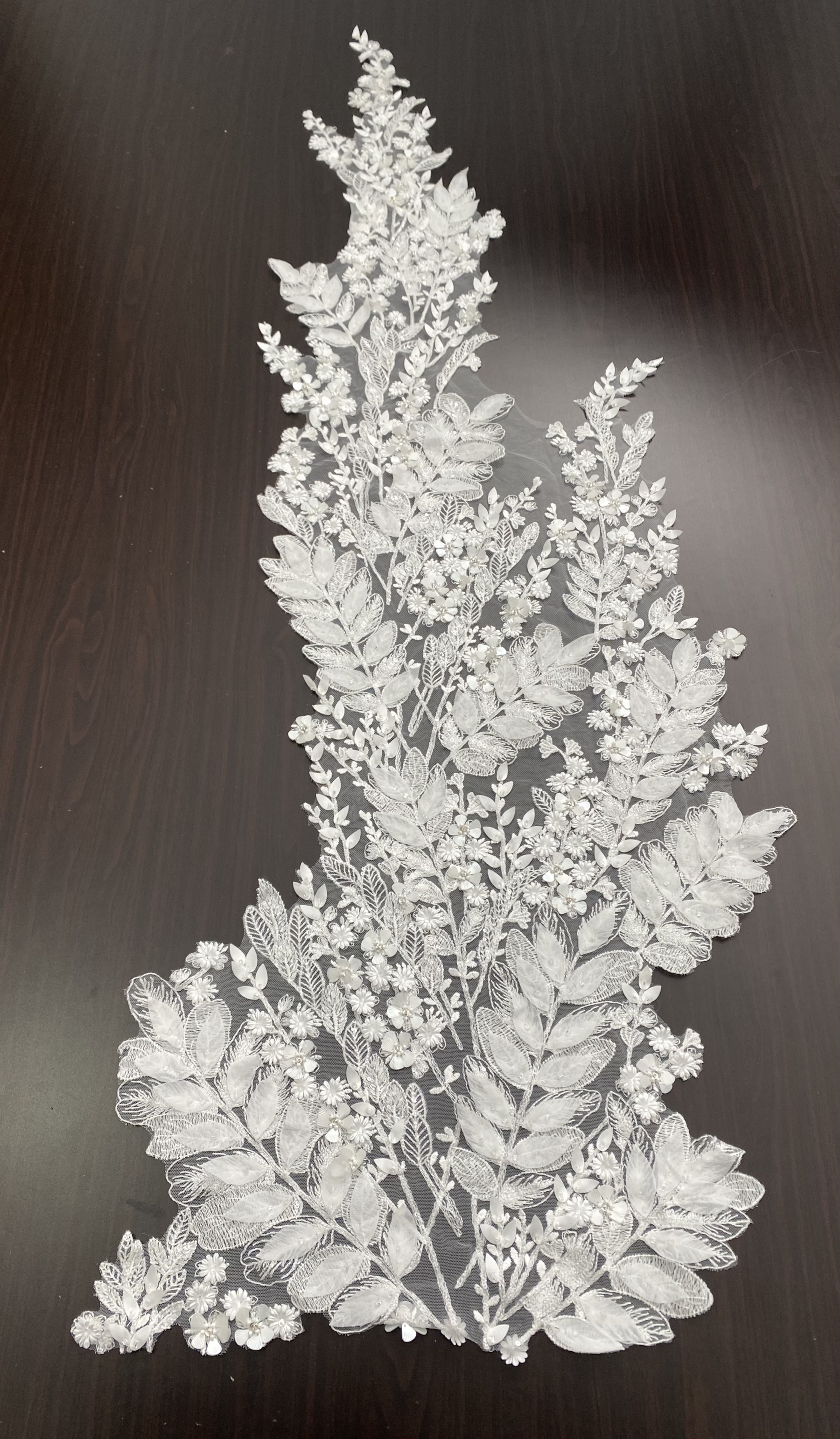 [Copy]Beaded Lace Trim with Sequins, White Sequined Petal 3D Lace Applique Pair with Handmade Beads for Costume, Bridal Gown, Prom Dress