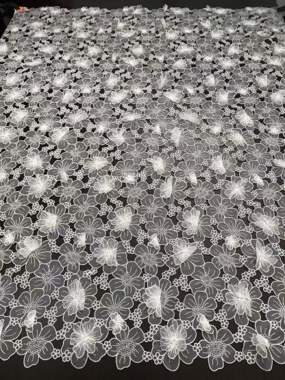 Off White Guipure Lace Fabric 3D Flower Embroidery Organza Trimmings Materials DIY Costume Bridal Wedding Evening Dress Craft