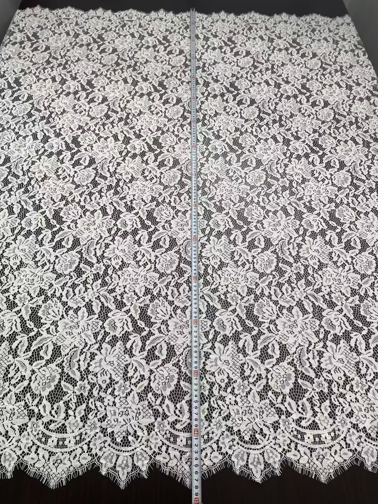 Soft Light French Chantily Eyelash Lace for Wedding Dress, Bridal Gown, Classic Lace Top Overlay, White Lace Fabric DIY Bridal Dress 