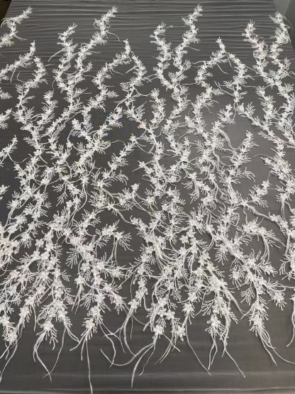 Luxcury Handmade Feather wedding lace fabric, 3D Flower Embroidery Lace with Beaded for DIY Wedding Bridal Full Dncing Dress Costumes