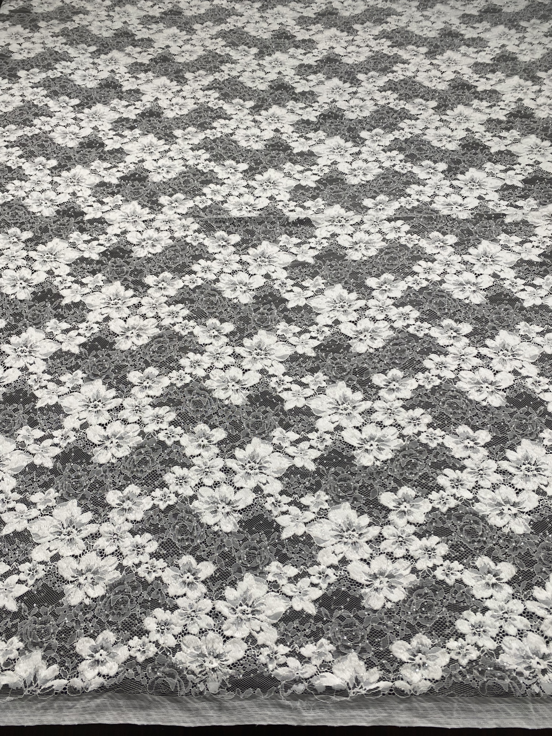 Beaded Flower Lace Fabric in Ivory, Embroidery Floral Tulle Fabric, Mesh Tulle Fabric for Wedding Dress, Bridal Lace Fabric, Sold By the Yard