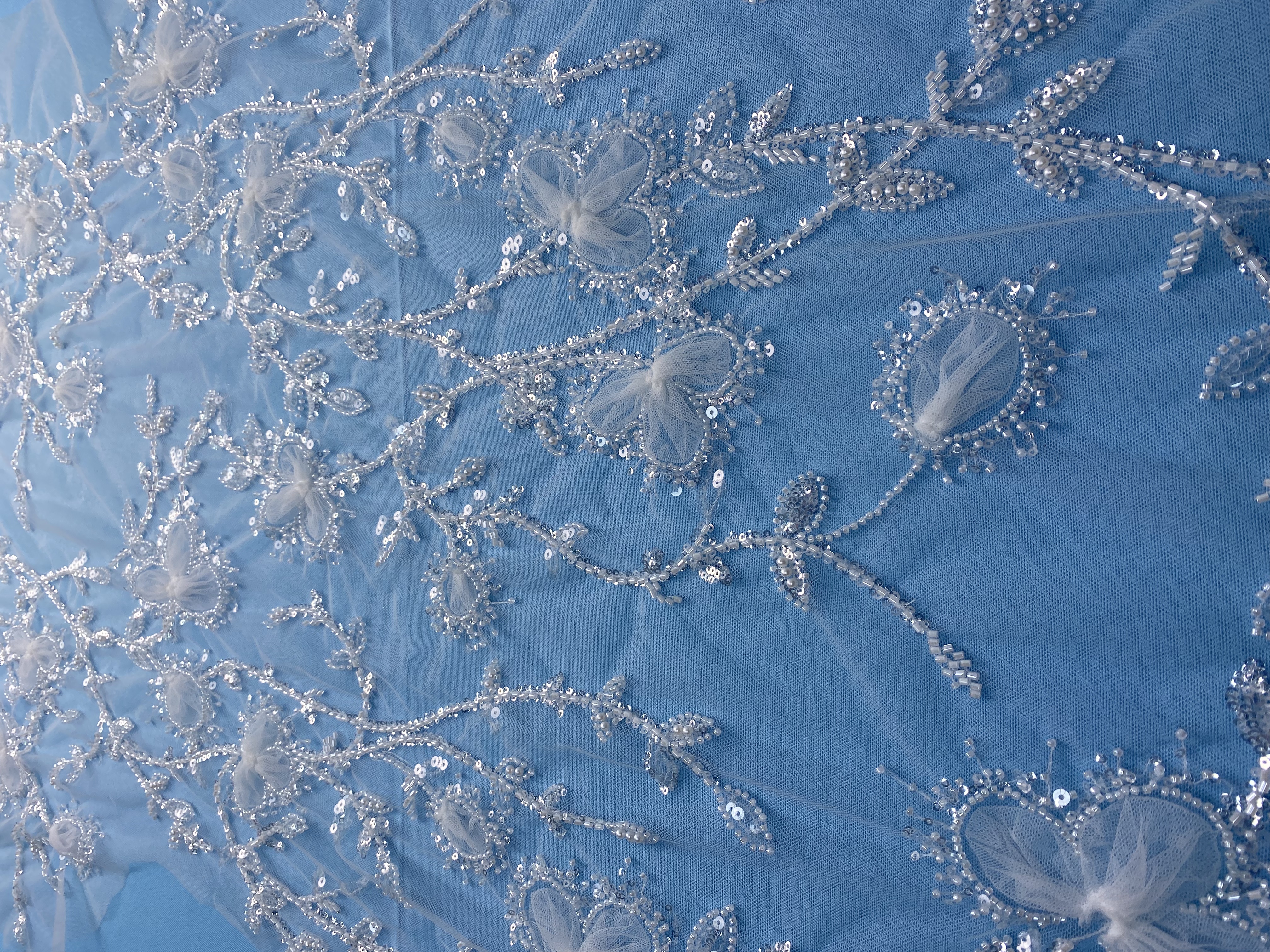 Ivory Fabric! Embellished with Sparkling Sequins, Beads & Delicate Floral Embroidery. Ideal for Wedding Dresses/Chic Evening Wear—Premium Craftsmanship, Shop Now!