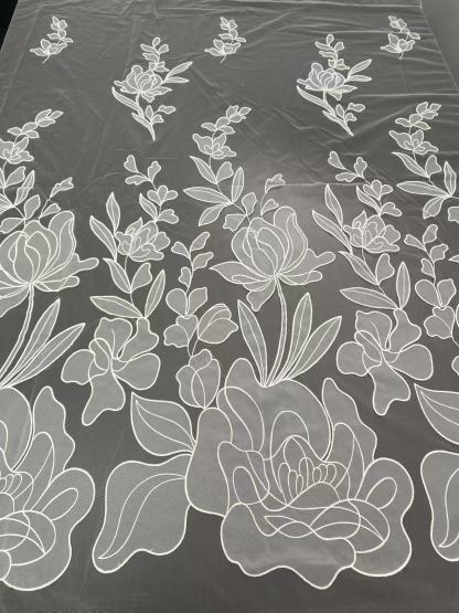 Flower Lace Fabric: Elegant Off-White Tulle Embroidery Bridal Lace, sold by the yard