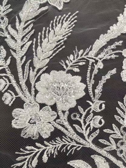 Ivory Bridal Embroidery Floral Lace Fabric, Delicate Floral Applique lace, Formal Dress Prom lace, Wedding Gown lace, rehearsal, by 1 yard