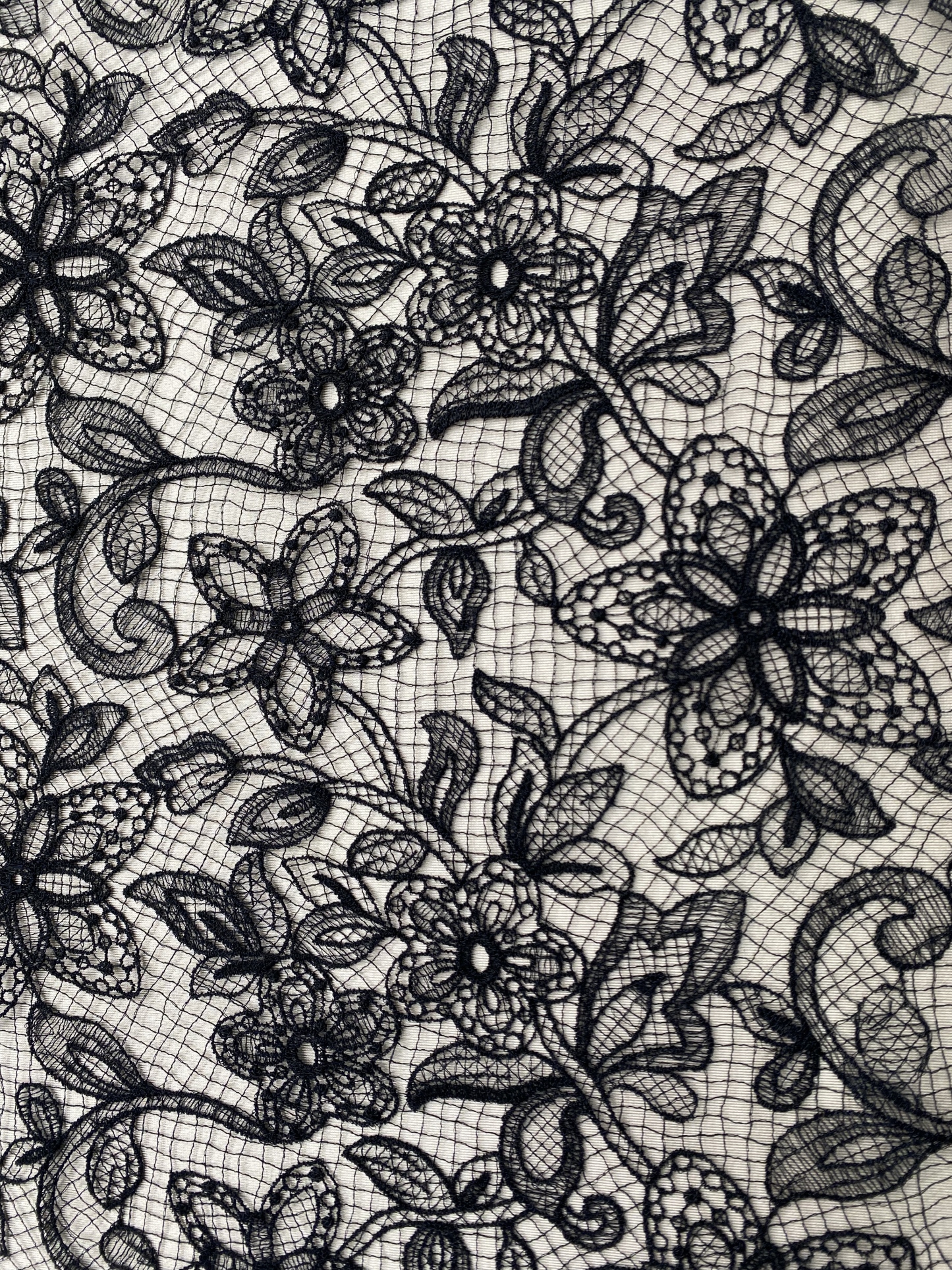 Black Chantilly lace fabric with cord, French bridal wedding lace, eyelash veil lace, scalloped floral lace, sold by 3 maters