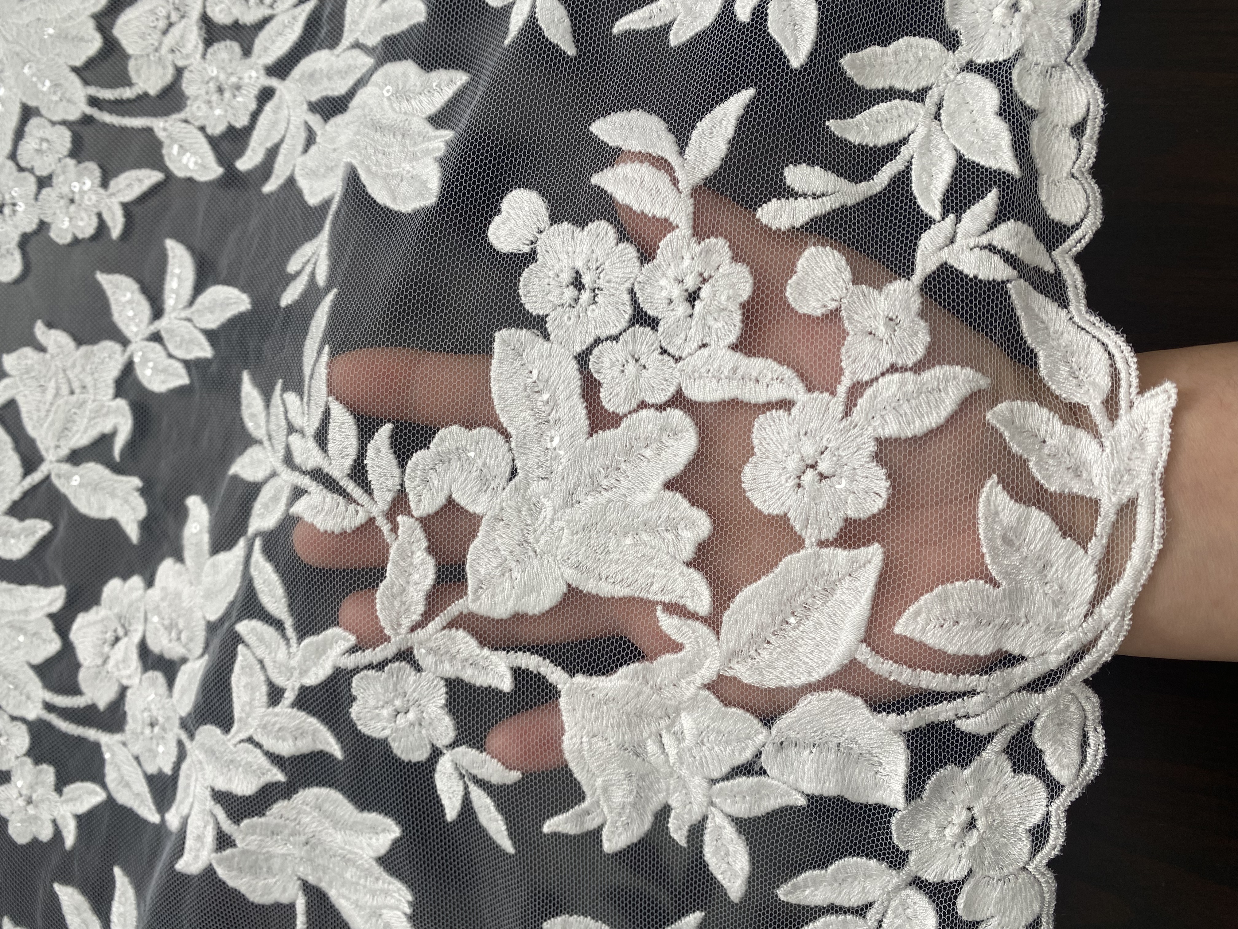 Ivory Bridal Embroidery Floral Lace Fabric, Delicate Floral Applique lace, Formal Dress Prom lace, Wedding Gown lace, rehearsal, by 1 yard