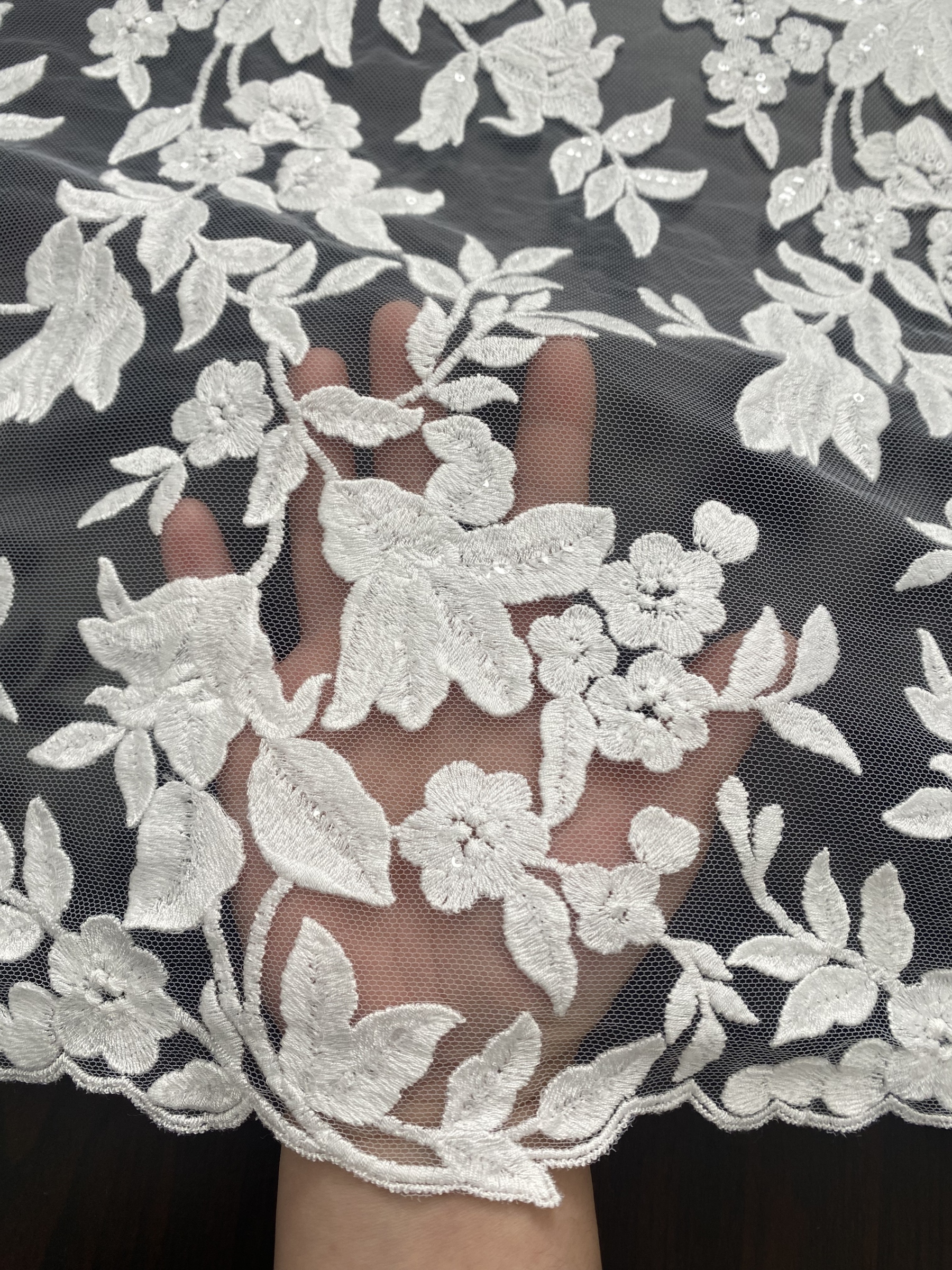 Ivory Bridal Embroidery Floral Lace Fabric, Delicate Floral Applique lace, Formal Dress Prom lace, Wedding Gown lace, rehearsal, by 1 yard