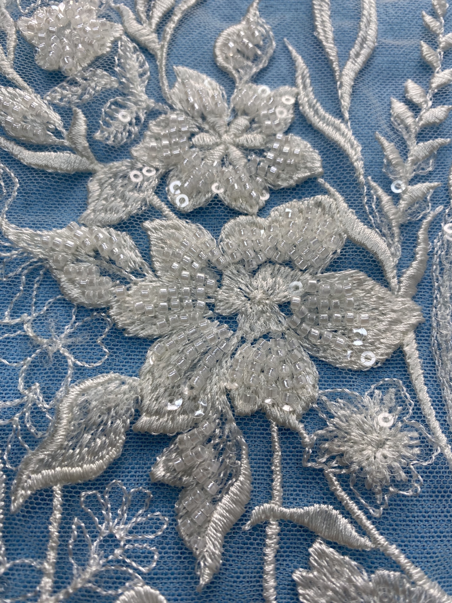 Gorgeous Ivory Tulle Fabric! Adorned with Exquisite Embroidery & Shiny Sequins, Perfect for Wedding Dresses/Evening Wear. Premium Quality, Shop Now!