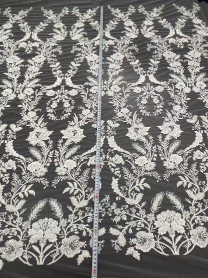 Ivory Bridal Embroidery Floral Lace Fabric, Delicate Floral Applique lace, Formal Dress Prom lace, Wedding Gown lace, rehearsal, by 1 yard