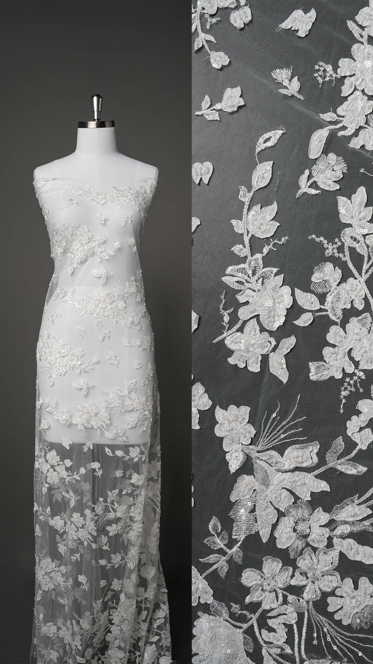 Sita Lace, sitalace, Lace Fabric, Feature Fabric, Tulle Fabric, Beaded Fabric, Sequined Fabric, Embroidery Fabric, Wedding Dress, Bridal Gown, Bridal Veil, Beads, Sequins, Feather Fabrics, Feather, 3D Flowers, Floral, Blossom Flowers, Flower Petal,