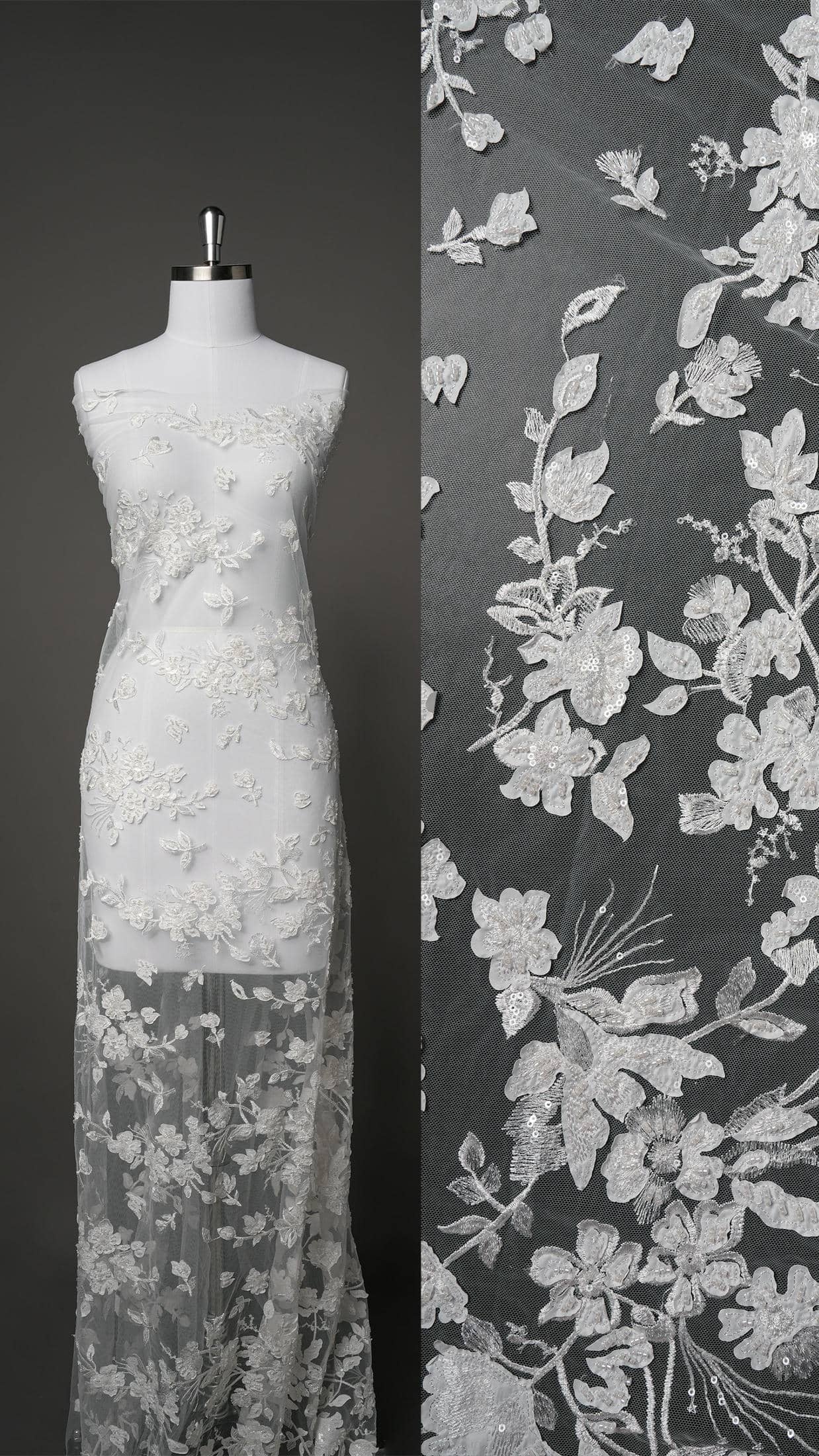 Sita Lace, sitalace, Lace Fabric, Feature Fabric, Tulle Fabric, Beaded Fabric, Sequined Fabric, Embroidery Fabric, Wedding Dress, Bridal Gown, Bridal Veil, Beads, Sequins, Feather Fabrics, Feather, 3D Flowers, Floral, Blossom Flowers, Flower Petal,