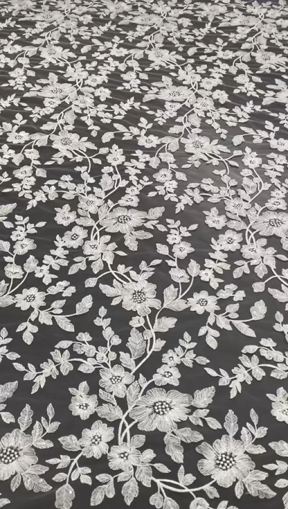 Ivory Bridal Embroidery Floral Lace Fabric, Delicate Floral Applique lace, Formal Dress Prom lace, Wedding Gown lace, rehearsal, by 1 yard
