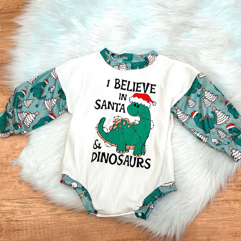 Baby I Believe In Santa&Dinosaur Romper