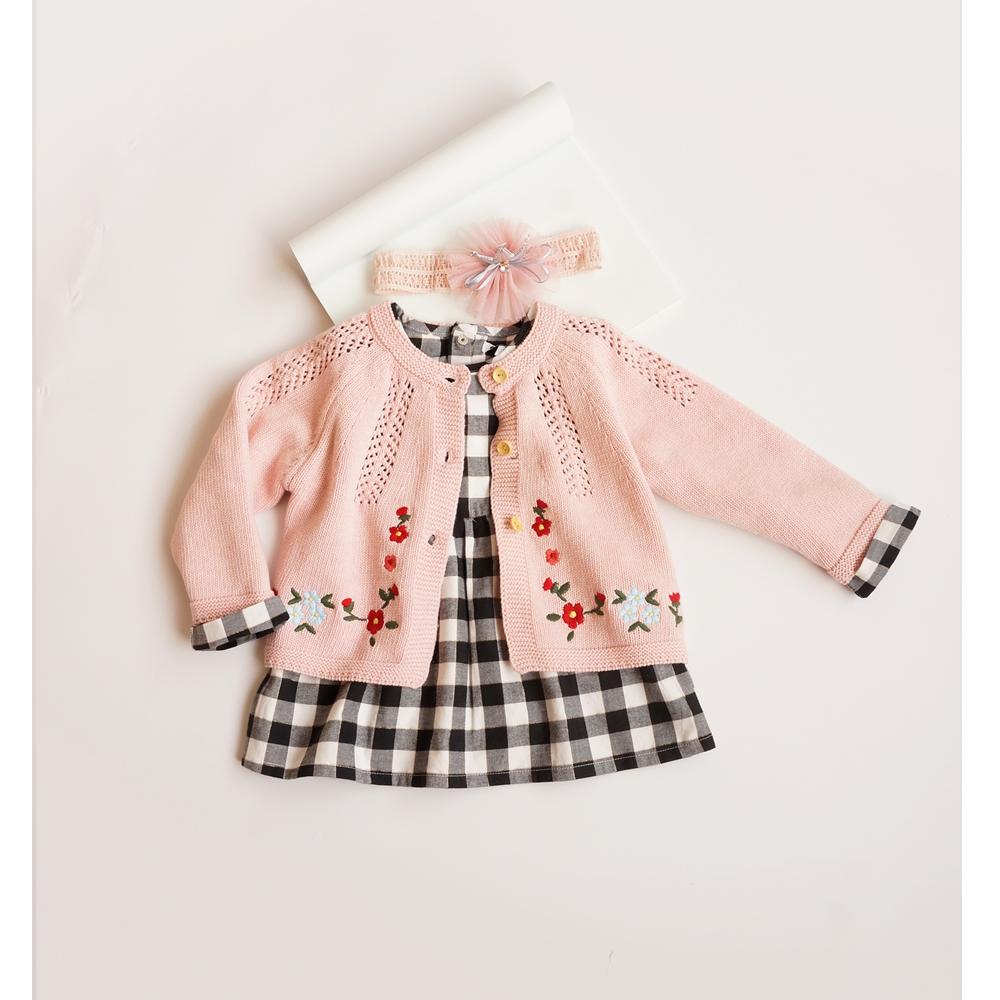 Girls Cotton Embroidered Knitted Jacket.