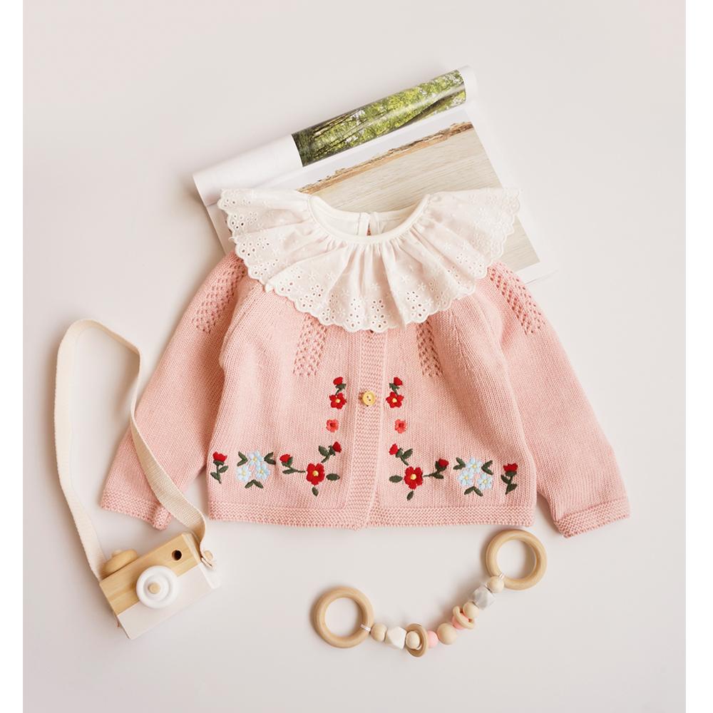 Girls Cotton Embroidered Knitted Jacket.