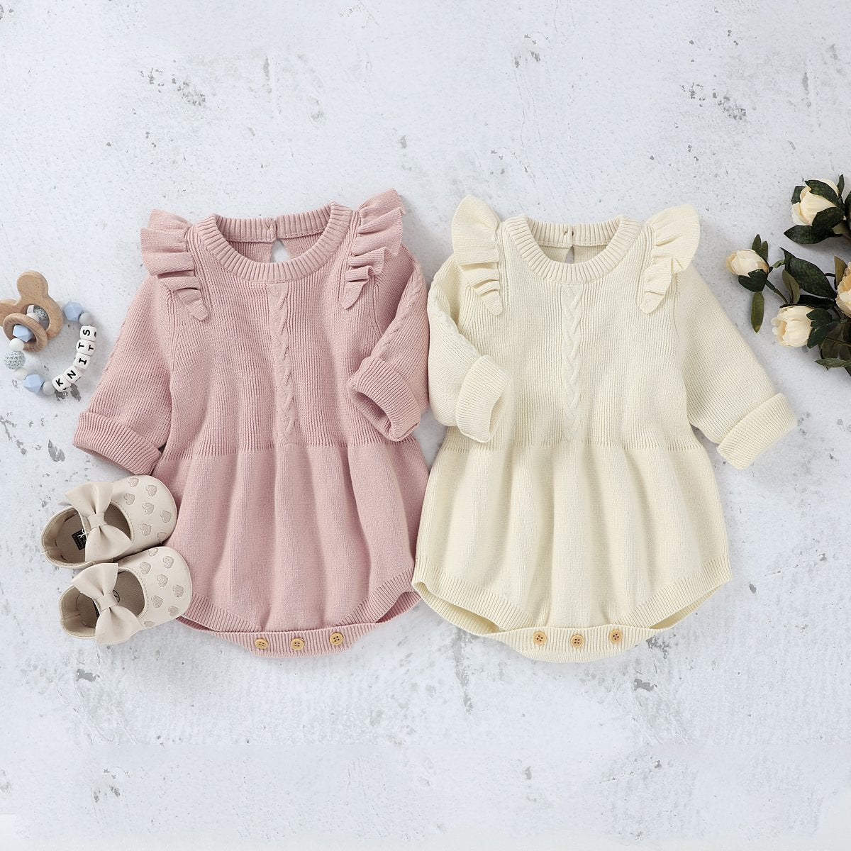 Baby Girl Knitted Sweater Romper.