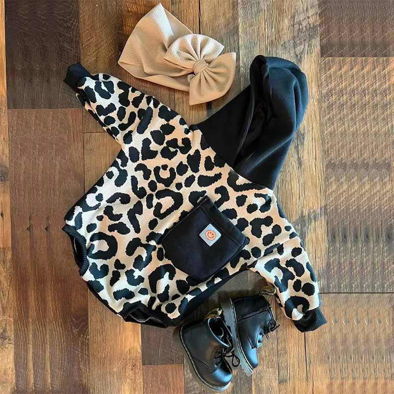Baby Leopard Hoodie Romper.