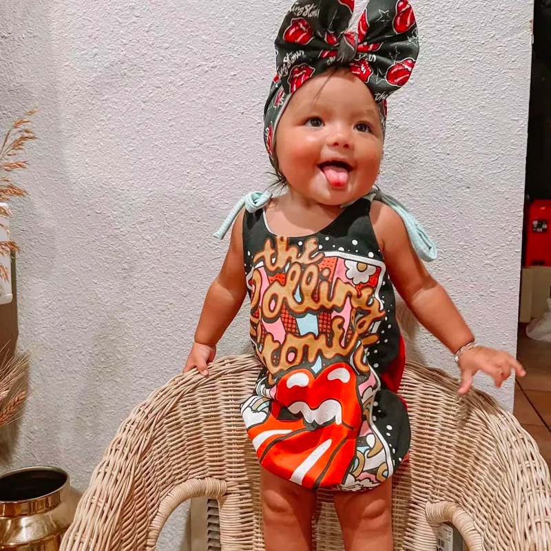 Baby Rolling Stones Print Romper.