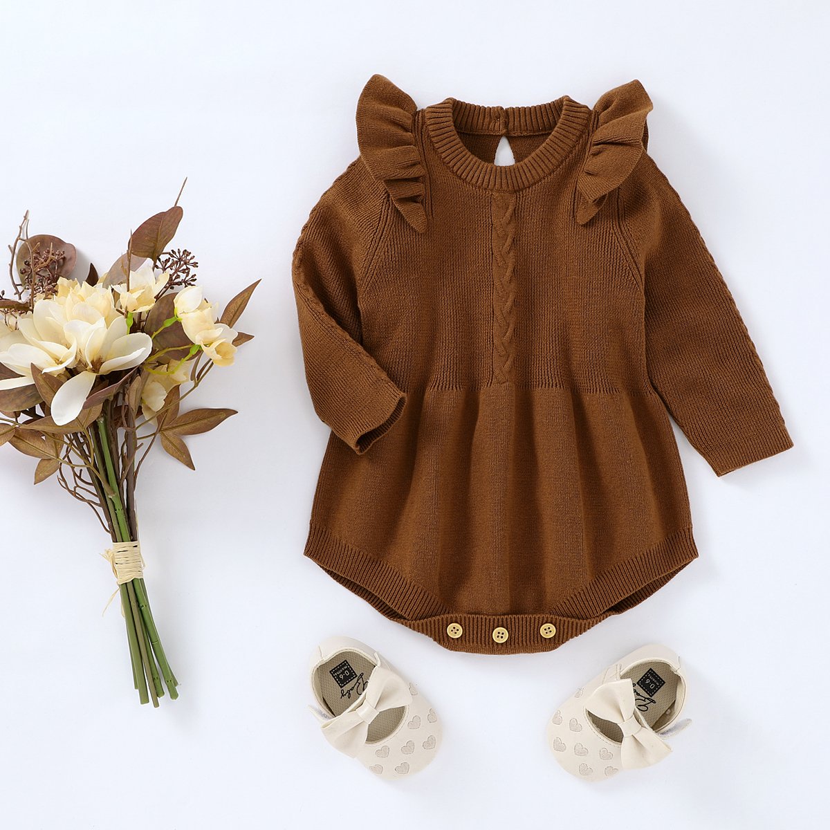 Baby Girl Knitted Sweater Romper.