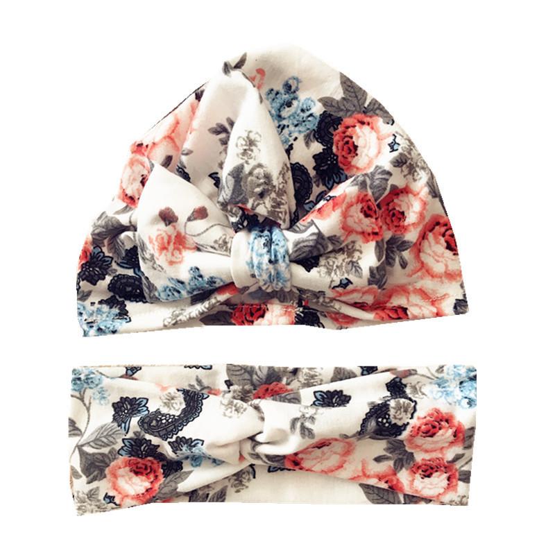 Baby Floral Printed Bow Headband Set.