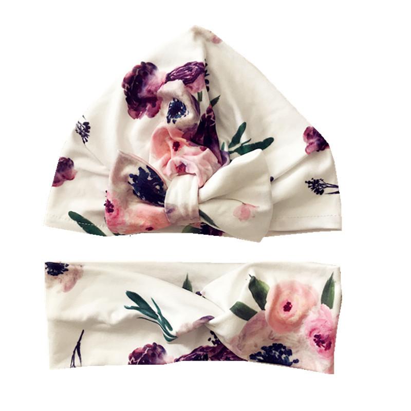 Baby Floral Printed Bow Headband Set.