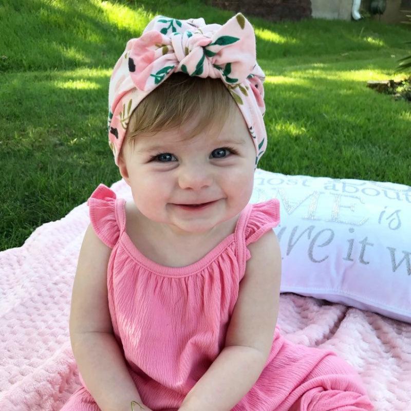 Baby Floral Printed Bow Headband Set.