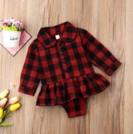 Baby Girls Plaid Cotton Romper Jumpsuit.