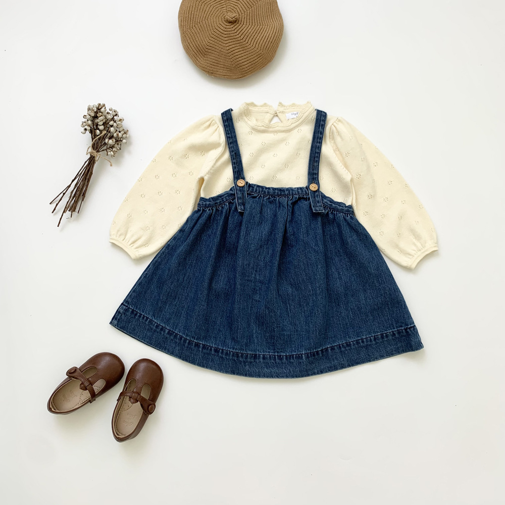 Girls' lantern sleeve hollow-out knitted sweater